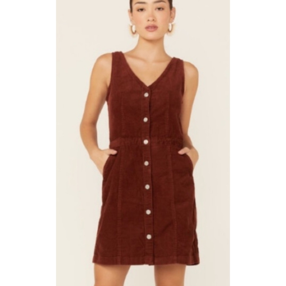 Levi's Corduroy Button-Front Mini Dress in Rich Brown Size Xs